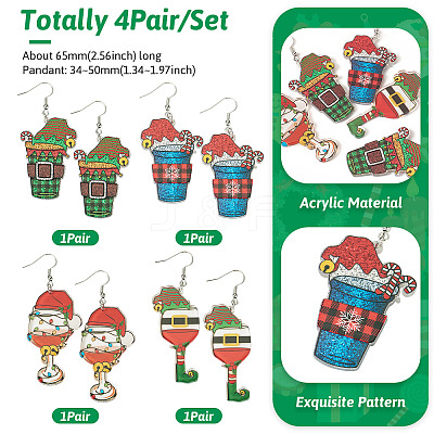 4Pair Christmas Iron Dangle Earrings for Women EJEW-TA00594-1