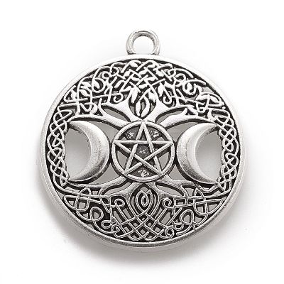 Tibetan Style Hollow Alloy Pendants X-TIBEP-F075-01AS-RS-1