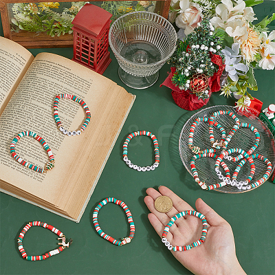 12Pcs 2 Sets Christmas Theme Polymer Clay Heishi Beaded Stretch Bracelets BJEW-ME0001-17A-1