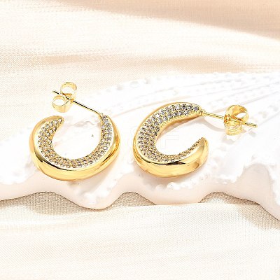 Brass Micro Pave Clear Cubic Zirconia Stud Earrings for Women EJEW-U056-04A-G-1