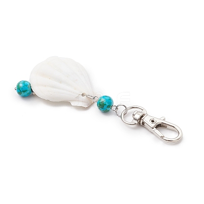 Natural Scallop Shell & Synthetic Turquoise Starfish Pendant Decorations HJEW-JM03641-01-1