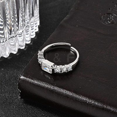 Brass with Cubic Zirconia Cuff Rings for Women RJEW-B160-07B-P-1