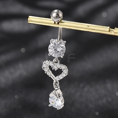 Alloy Crystal Rhinestone Dangle Curved Barbell Belly Rings AJEW-R007-04P-01-1
