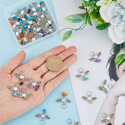 6 Sets Natural & Synthetic Stone Chips Alloy Pendants FIND-HY0001-44-1