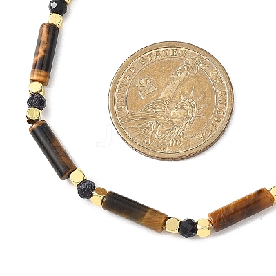 Column Natural Tiger Eye & Faceted Round Synthetic Blue Goldstone Beaded Necklaces NJEW-JN05663-1