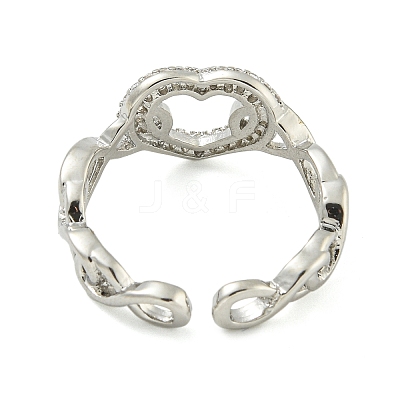Heart Brass Micro Pave Clear Cubic Zirconia Hollow Open Cuff Rings for Women RJEW-M016-04P-1