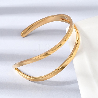 304 Stainless Steel Cuff Bangles for Women BJEW-D408-29G-1