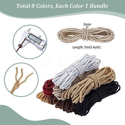 8 Bundles 8 Colors Round Polyester Twisted Cord WCOR-PH0001-06A-1