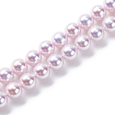 UV Plating Pearlized Glass Pearl Beads Strands GLAA-F128-01A-T11-1