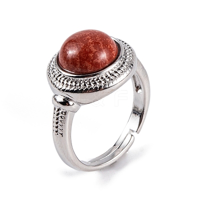 Natural Mixed Stone Round Adjustable Rings RJEW-K271-04P-1