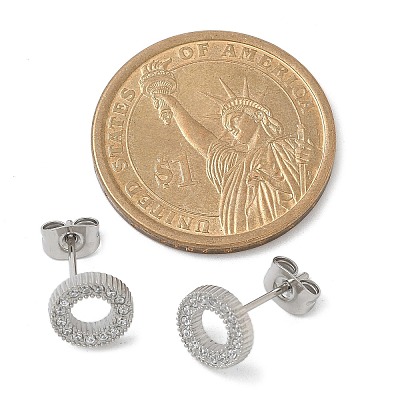 304 Stainless Steel Micro Pave Clear Cubic Zirconia Stud Earrings STAS-Z107-01P-02-1