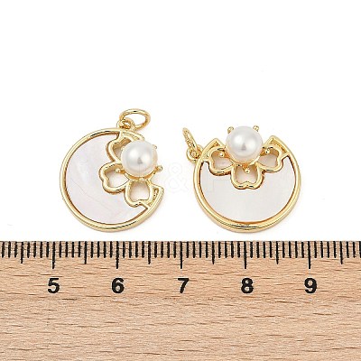 Brass Pave Natural Shell Pendants KK-U058-05G-1