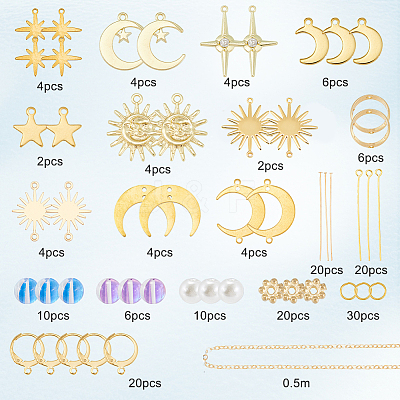 DIY Brass Star Moon Sun Leverback Earring Making Kit DIY-SC0025-86-1
