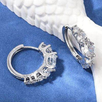Brass Clear Cubic Zirconia Hoop Earrings EJEW-Q016-14P-1