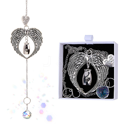 Glass & Alloy Wing & 304 Stainless Steel Urn Ashes Hanging Suncatchers HJEW-DC00196-1
