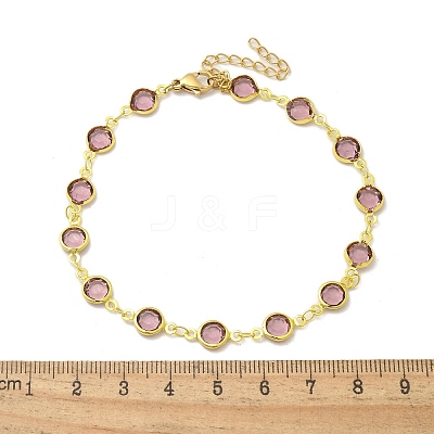 304 Stainless Steel Flat Round Acrylic Rhinestone Cup Chain Anklets for Women LS-AJEW-B031-02G-01-1