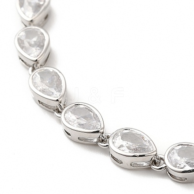 Clear Cubic Zirconia Teardrop Link Chain Bracelet BJEW-E073-03P-1