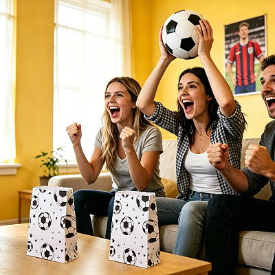 15Pcs Football Pattern Paper Bakery Bags ABAG-TA0002-32B-1