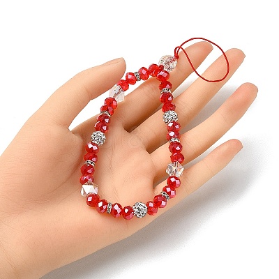 Rondelle Glass & Polymer Clay Rhinestone Beads Phone Hand Strap Chains HJEW-YW0001-05C-1