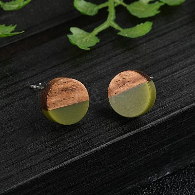 Opaque Resin & Walnut Wood Stud Earrings EJEW-N017-008-B08-1