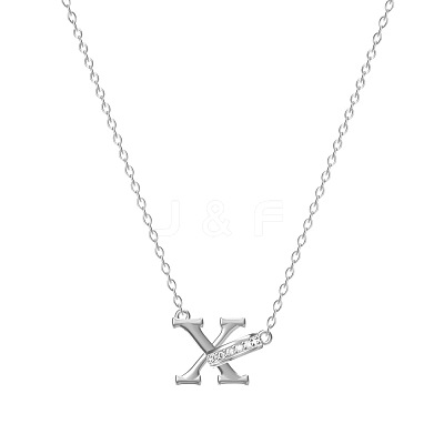 304 Stainless Steel Crystal Rhinestone Initial Pendant Necklaces FS-WGCEFCC-24-1