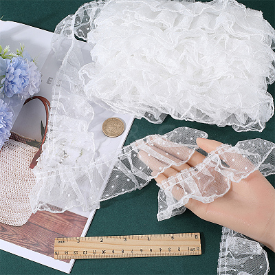10M Polyester Pleated Lace Trim Ribbon DIY-GF0009-03C-1
