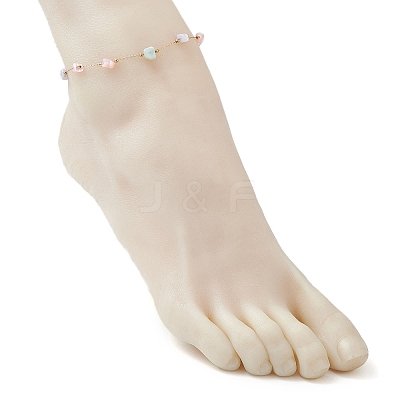 Dyed Nuggets Natural Shell & 304 Stainless Steel Link Chain Anklets AJEW-AN00726-1