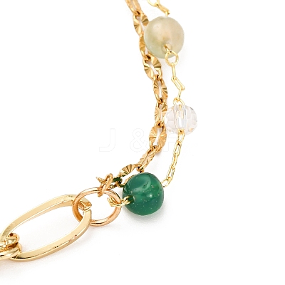 Brass Link Chain & 304 Stainless Steel Textured Dapped Chains Bracelets for Women BJEW-JB12481-01-1