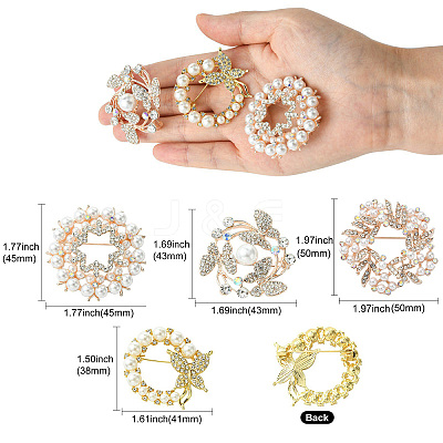 4Pcs 4 Styles Flower & Butterfly Plastic Imitation Pearl Beads Brooch JEWB-CJ0001-29-1
