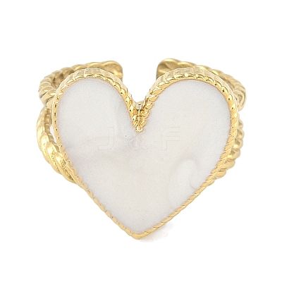 Ion Plating(IP) 304 Stainless Steel Enamel Heart Cuff Finger Rings RJEW-L107-072G-01-1