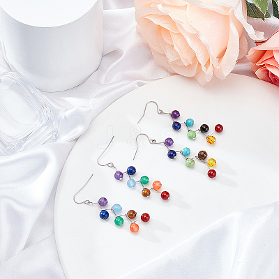 2 Pairs 2 Style Dyed Natural & Synthetic Mixed Gemstone Round Beaded Dangle Earrings EJEW-AN0002-78-1