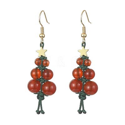 Natural Carnelian & Agate Beaded Christmas Tree Dangle Earrings EJEW-TA00244-1