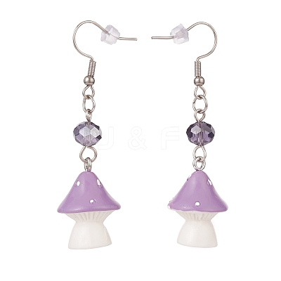 Resin Mushroom with Glass Dangle Earrings EJEW-JE04995-1