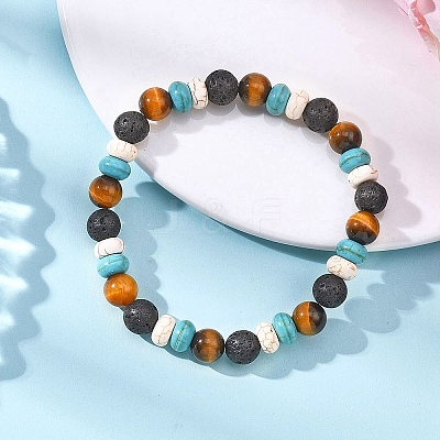 Synthetic Turquoise & Natural Lava Rock Stretch Bracelets BJEW-JB12638-1