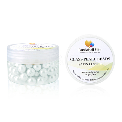 1 Box 10mm White Tiny Satin Luster Glass Pearl Beads Round Loose Beads for Jewelry Making HY-PH0001-10mm-001-1