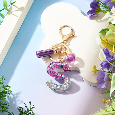 Alloy Resin Heart Keychains KEYC-TADJ0002-01G-S-1