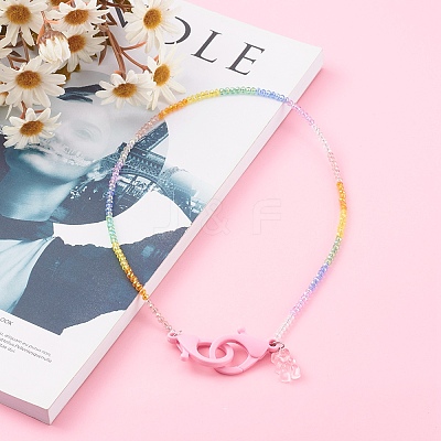 Rainbow Personalized Electroplate Glass Beaded Necklaces NJEW-JN03410-04-1