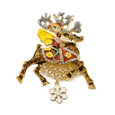 Deer Alloy Rhinestone Brooches JEWB-I034-34G-1