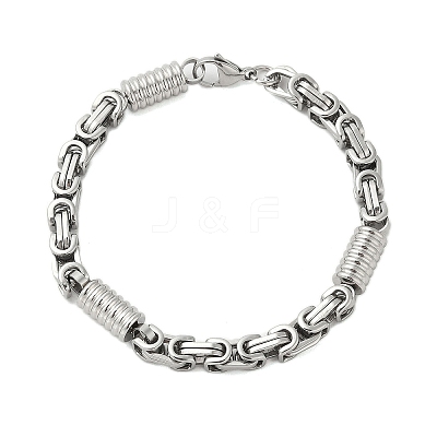 Non-Tarnish Grooved Column 304 Stainless Steel Byzantine Chain Bracelets Hand Polished for Men BJEW-B093-07P-1