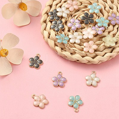20Pcs 5 Colors Light Gold Plated Alloy Enamel Pendants ENAM-YW0002-93-1