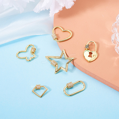 Brass Micro Pave Clear Cubic Zirconia Screw Carabiner Lock Charms ZIRC-TA0001-13G-1