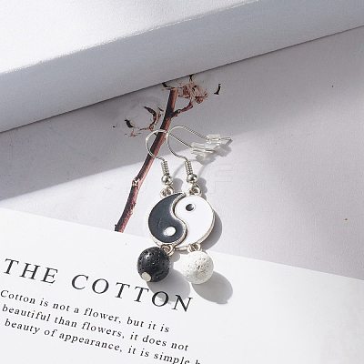 Alloy Enamel Yin Yang Matching Asymmetrical Earrings EJEW-JE04894-01-1