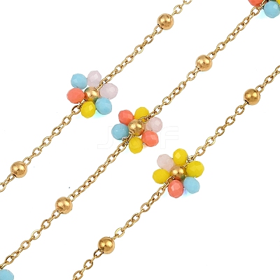 Glass & 304 Stainless Steel Cable Chain Beaded Chains SA-CBAD321-03B-1