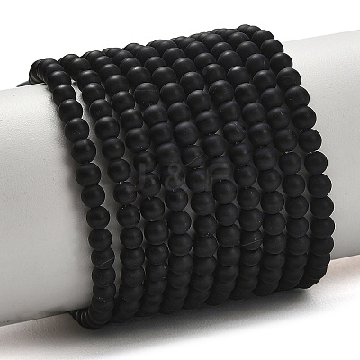 Frosted Natural Black Agate(Dyed & Heated) Beads Strands G-C289-B04-4mm-1