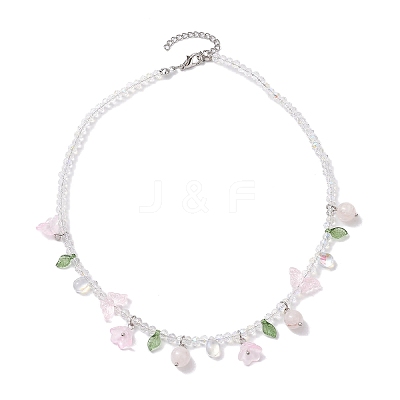 Glass with Rose Quartz Beaded Necklaces NJEW-JN04680-02-1