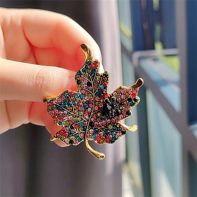 Maple Leaf Alloy Rhinestone Brooches PW-WG48F57-01-1