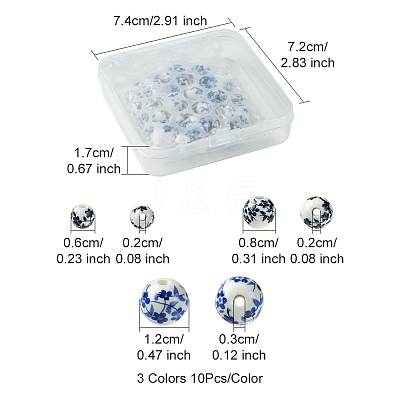 30Pcs 3 Styles Floral Printed Porcelain Beads PORC-FS0001-05-1