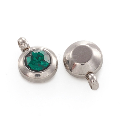 Trendy Original Color 304 Stainless Steel Grade A Rhinestone Flat Round Charm Pendants RB-M030-06T-1