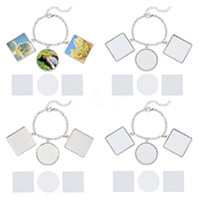 4Pcs Alloy Sublimation Blank Square & Flat Round Charms Bracelets BJEW-PH01797-1