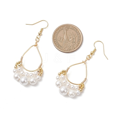 Copper Wired Shell Pearl & Pearl Dangle Earrings EJEW-JE06902-1